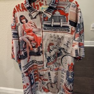 Royaura Hawaiian Vintage Car Graphic Men's Button Down Shirt